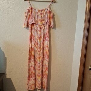Liberty Love Pink and Orange Cold Shoulder Maxi Sundress